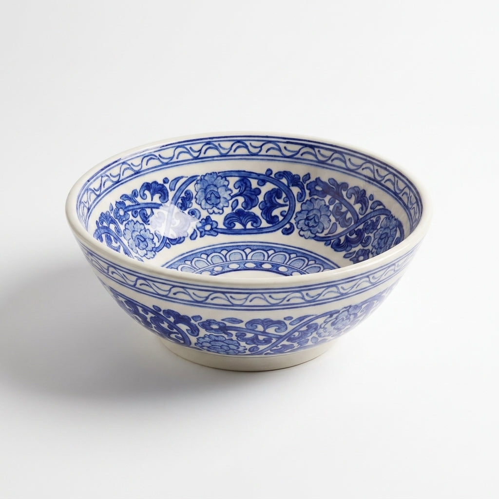 Royal Blue Medallion Moroccan ceramic sink - side view