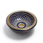 Royal Shebka Gold Moroccan ceramic sink - angled view of gold lattice