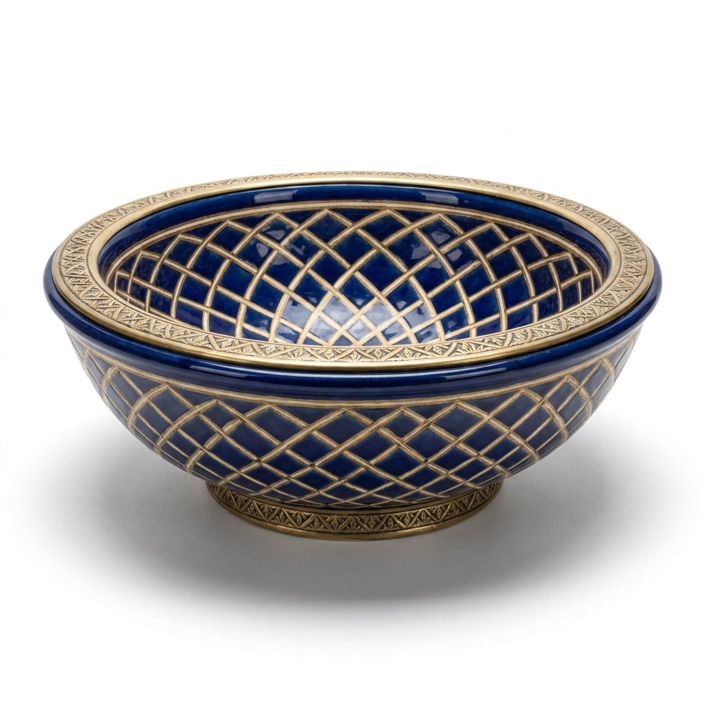 Royal Shebka Gold Moroccan ceramic sink - side view
