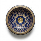 Royal Shebka Gold Moroccan ceramic sink - top view of blue and gold net