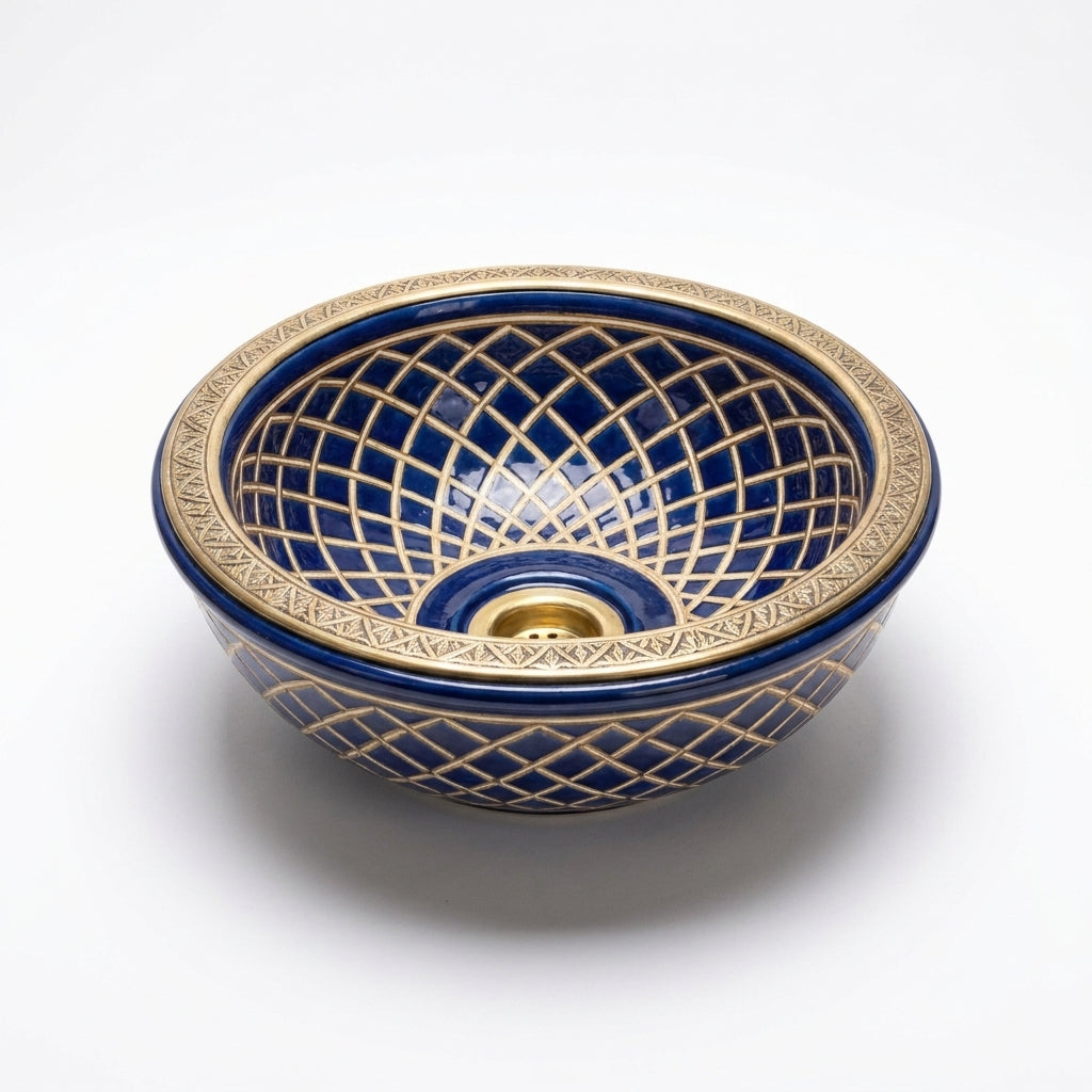Royal Shebka Gold Moroccan ceramic sink - profile view