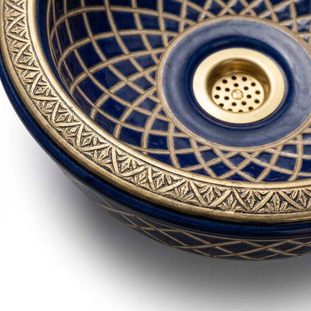 Royal Shebka Gold Moroccan ceramic sink - macro of gold shebka texture