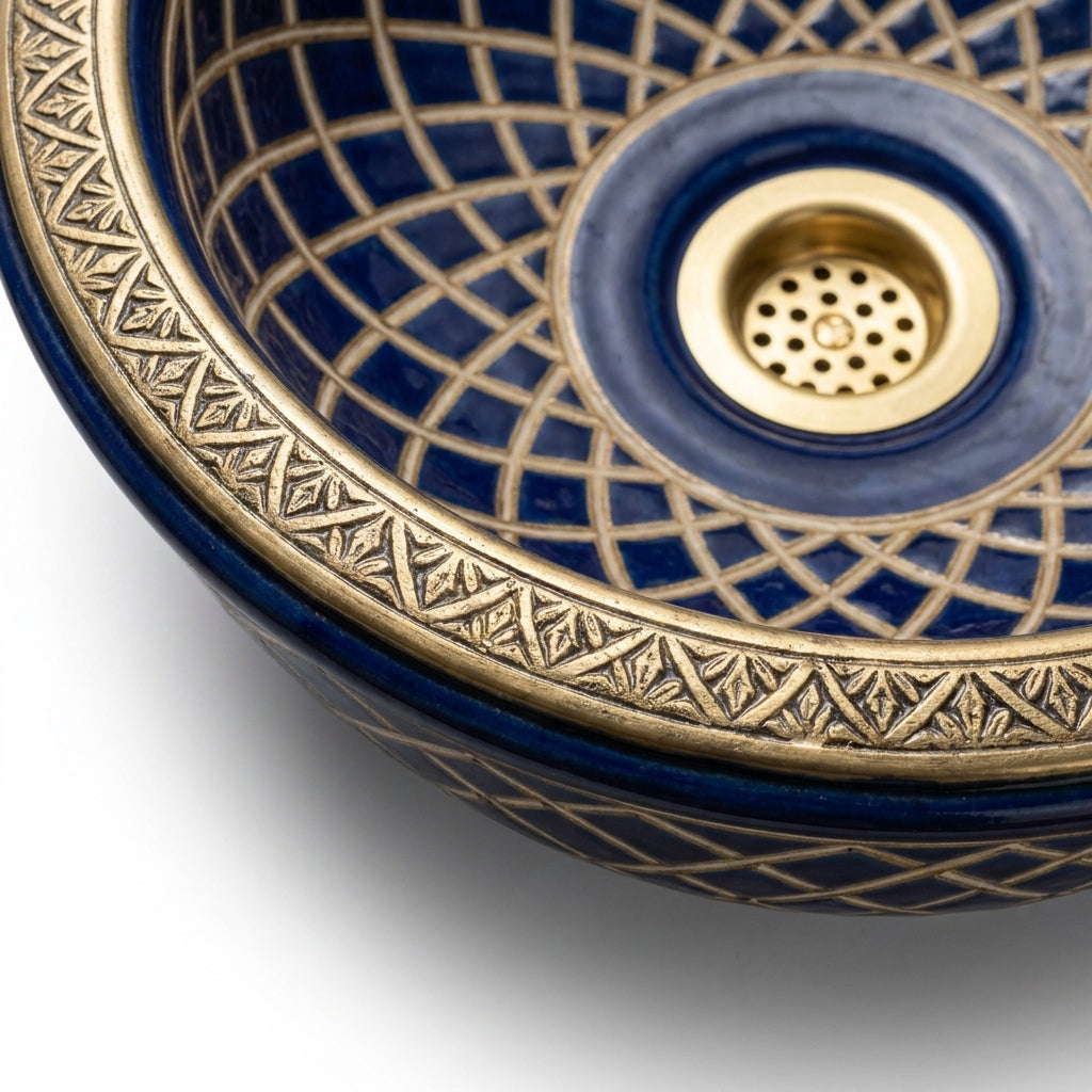 Royal Shebka Gold Moroccan ceramic sink - macro of gold shebka texture