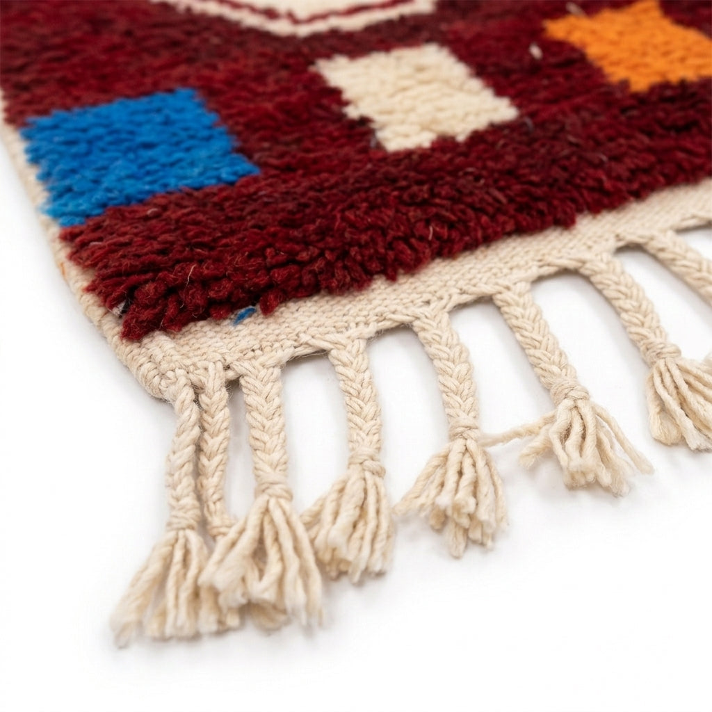 Ruby Horizon Azilal rug — hand-knotted fringe detail close-up