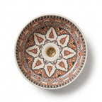 Saffron Arabesque Drum Moroccan ceramic sink - side view of checkerboard bands