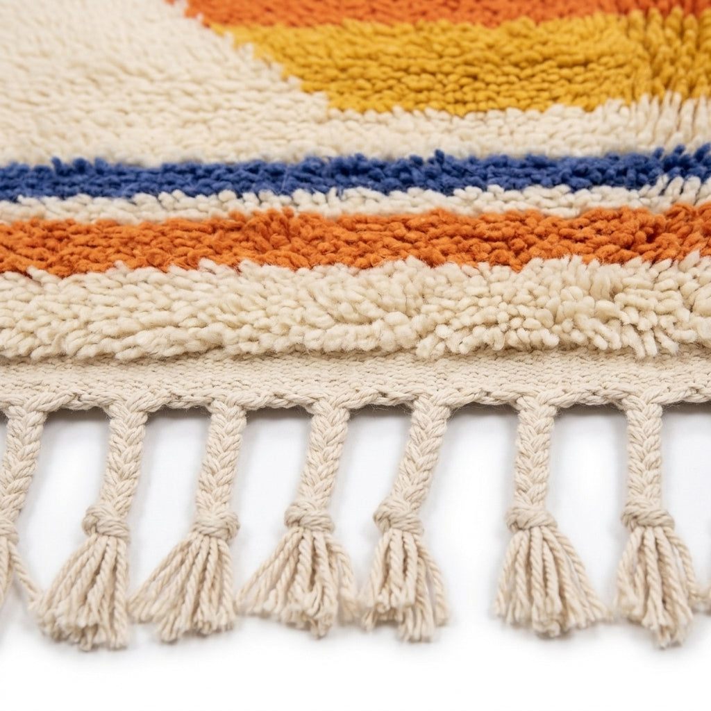 Saffron Jazz Azilal rug — hand-knotted fringe detail close-up