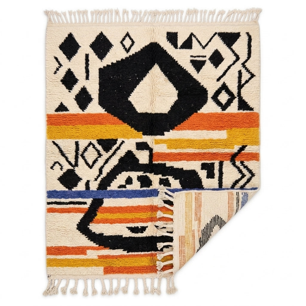 Saffron Jazz Azilal rug — folded corner showing plush pile depth