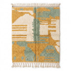 Sage & Ochre Mrirt rug, handwoven wool with muted ochre, sage green and cream tones, flat lay top view