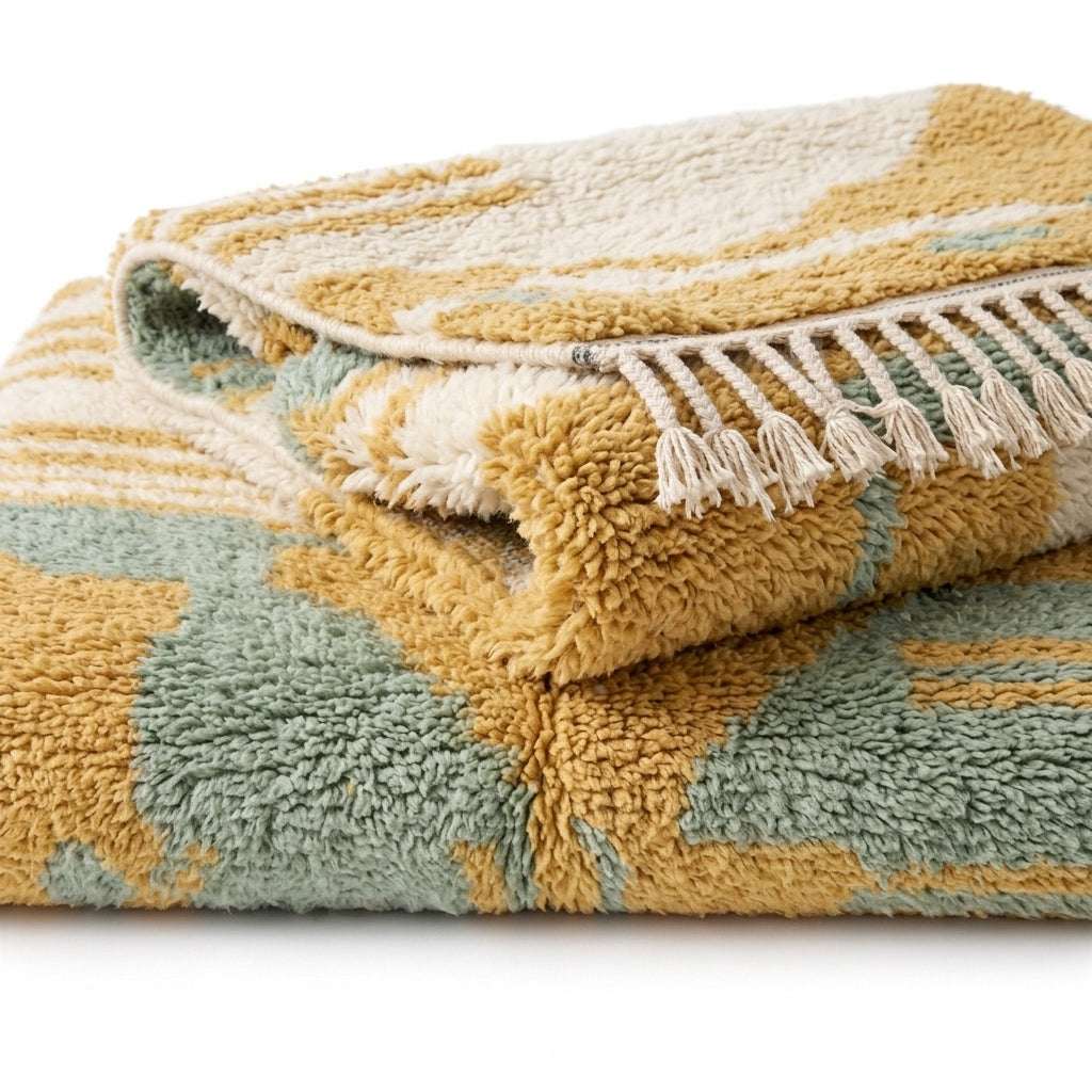 Sage & Ochre Mrirt rug — rug folded showing wool thickness