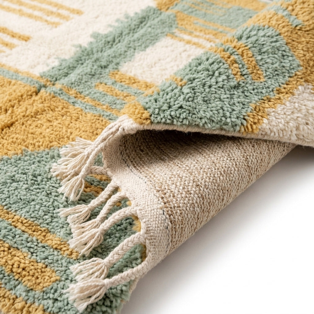 Sage & Ochre Mrirt rug — folded corner showing plush pile depth