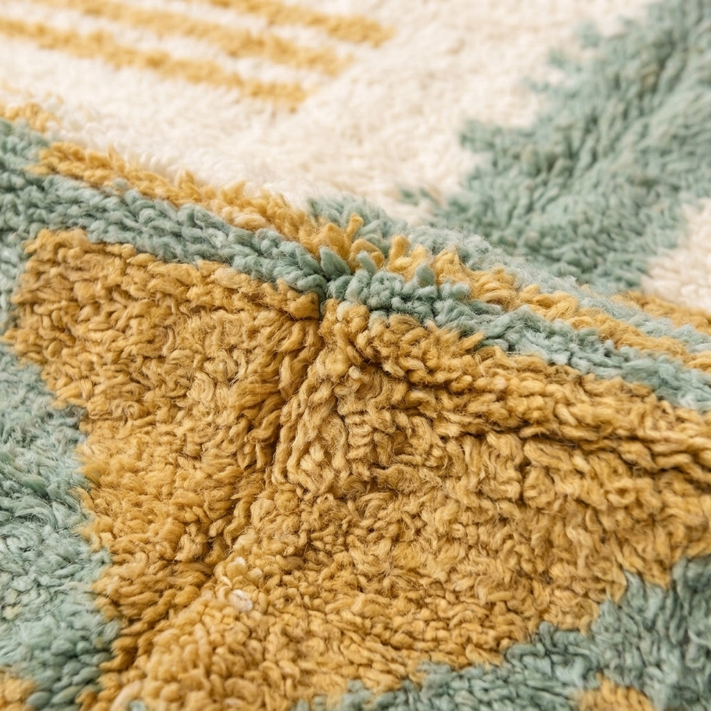 Sage & Ochre Mrirt rug — wool pile texture close-up