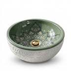 Sage Mandala Emboss Moroccan ceramic sink - studio photograph