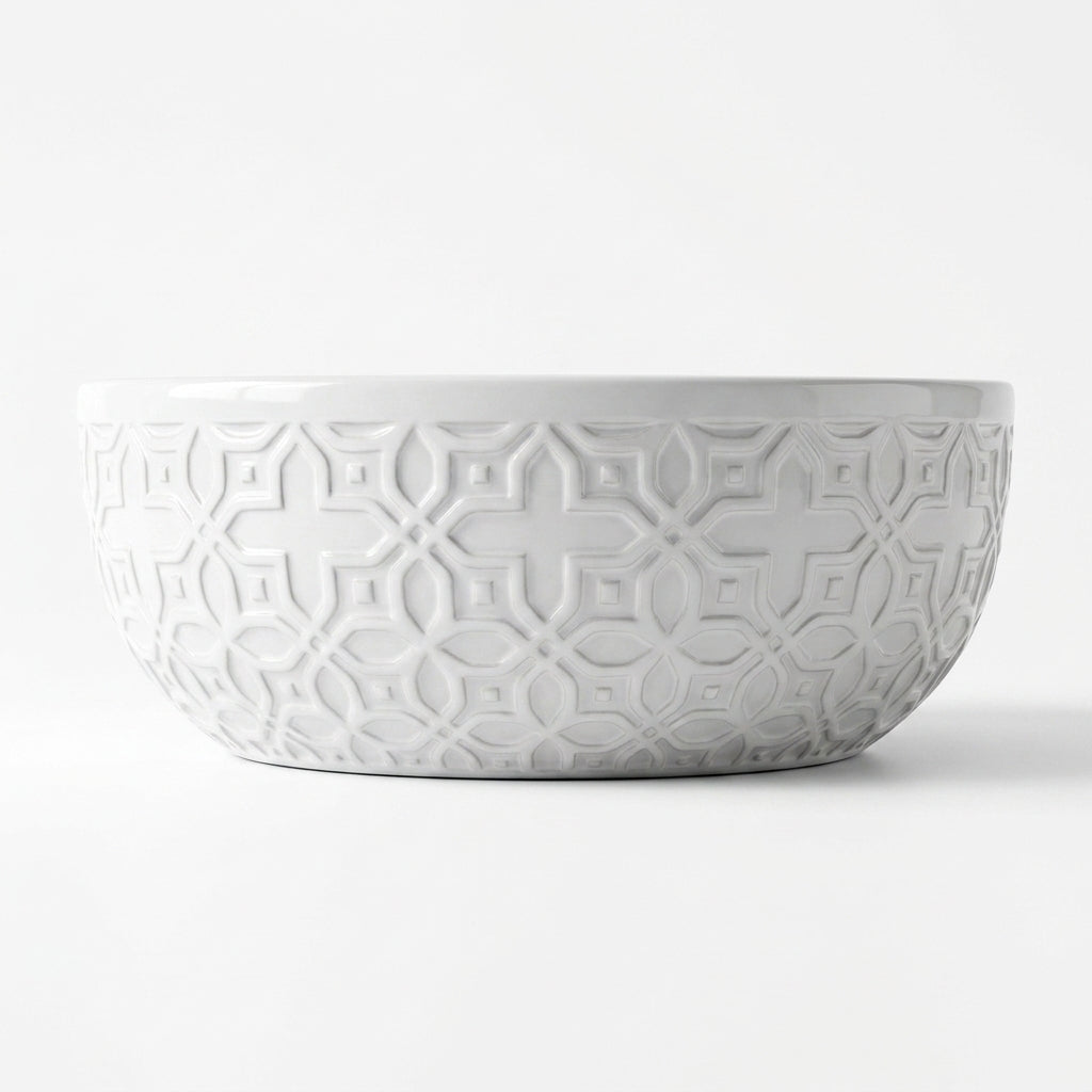 Sage Mandala Emboss Moroccan ceramic sink - white background view