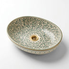 Sage Star Garden Moroccan ceramic sink - side angle showing green painted exterior