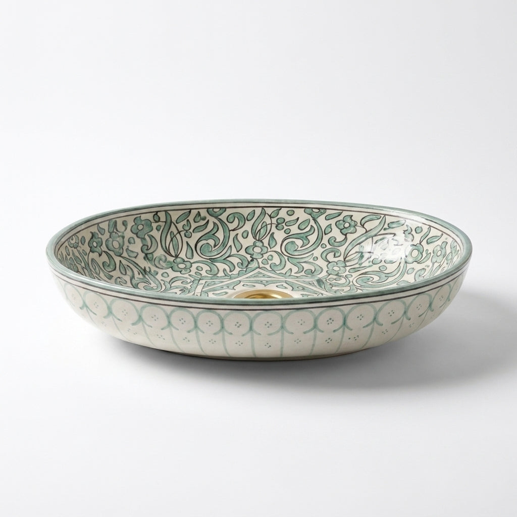 Sage Star Garden Moroccan ceramic sink - top view of floral basin