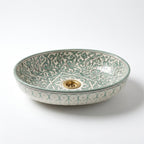 Sage Star Garden Moroccan ceramic sink - angled view of oval basin