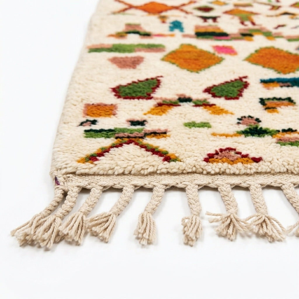 Spice Market Azilal rug — hand-knotted fringe detail close-up