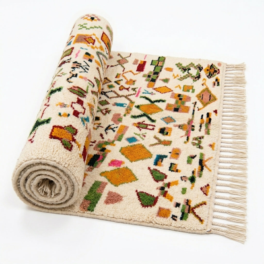 Spice Market Azilal rug — hand-knotted fringe detail close-up