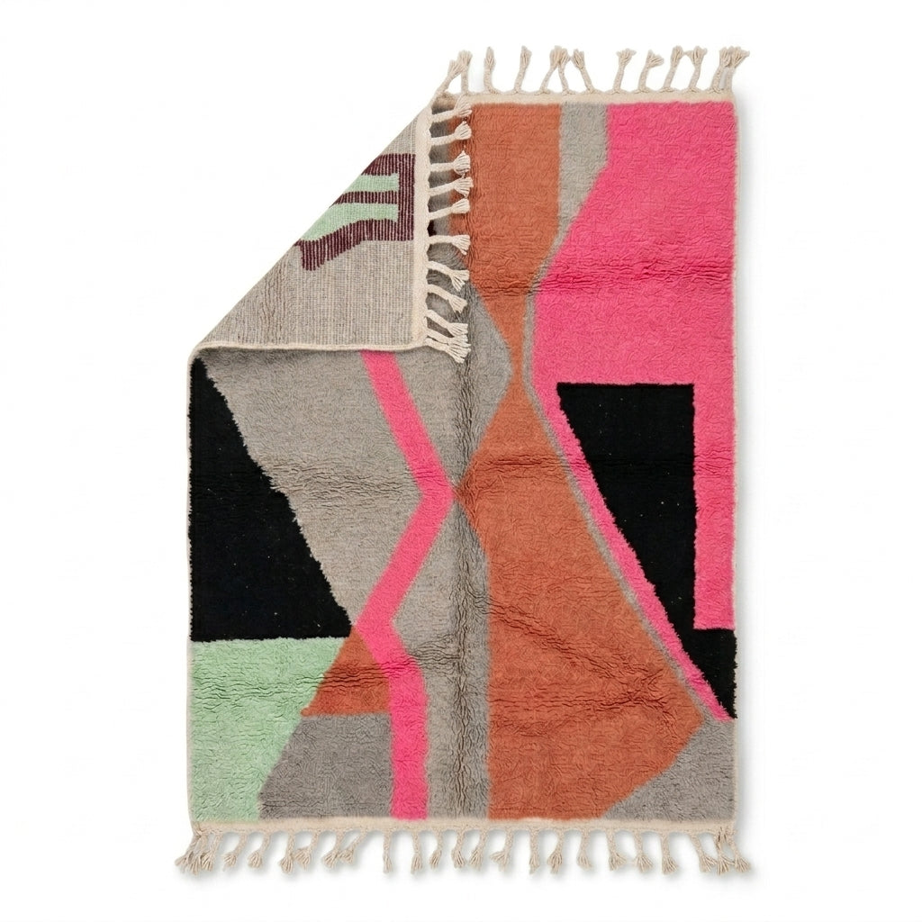 Sunset Mosaic Boujaad rug — folded corner showing plush pile depth