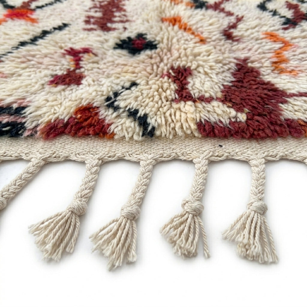 Terracotta Sky Azilal rug — hand-knotted fringe detail close-up