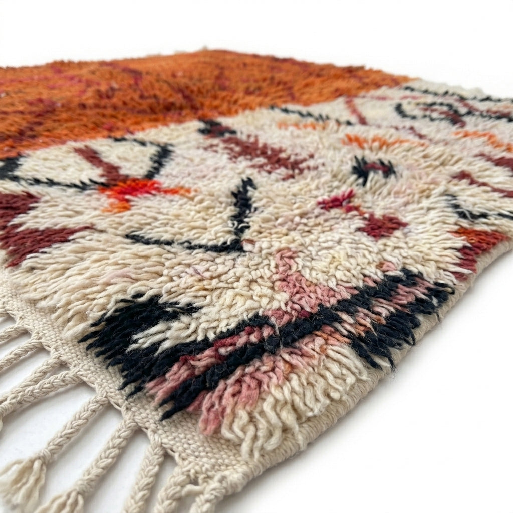 Terracotta Sky Azilal rug — angled studio view showing the full rug