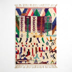 Tribal Canvas Azilal rug, handwoven wool with a full multicolor tribal composition, flat lay top view