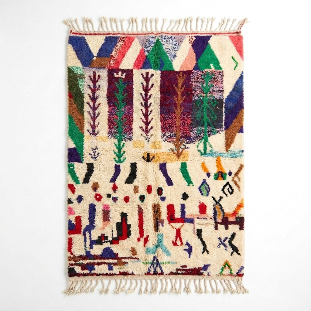 Tribal Canvas Azilal rug, handwoven wool with a full multicolor tribal composition, flat lay top view