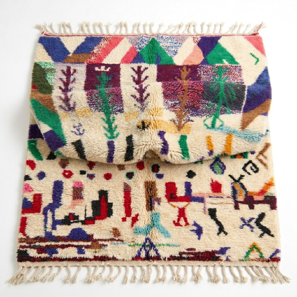 Tribal Canvas Azilal rug — rug folded showing wool thickness