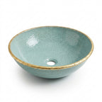 Turquoise Crackle Gold Moroccan ceramic sink - angled view