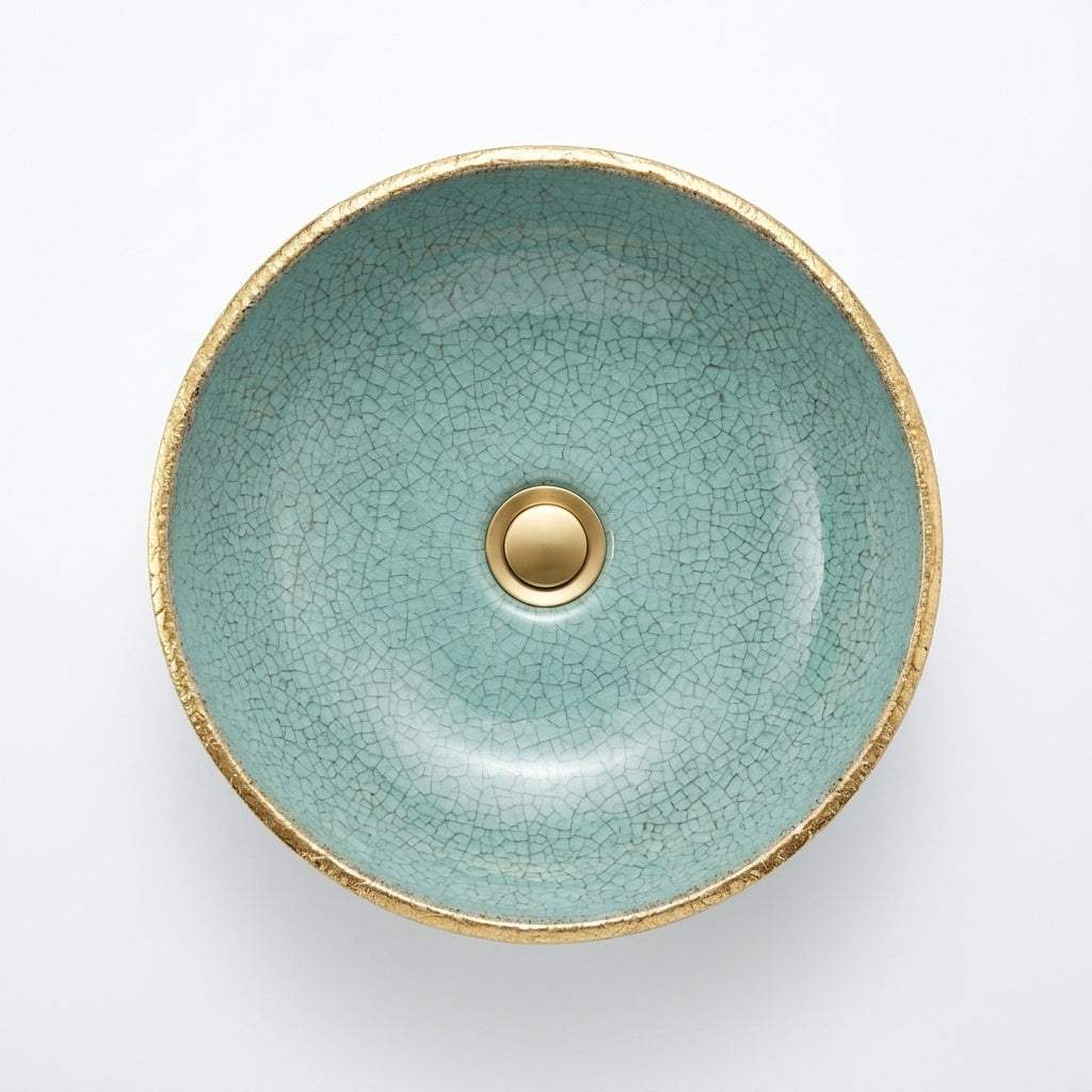 Turquoise Crackle Gold Moroccan ceramic sink - top view