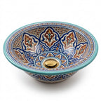 Turquoise Fessi Heritage Moroccan ceramic sink - angled view