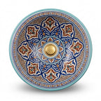 Turquoise Fessi Heritage Moroccan ceramic sink - top view of arabesque interior