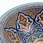 Turquoise Fessi Heritage Moroccan ceramic sink - close-up of multicolor detail