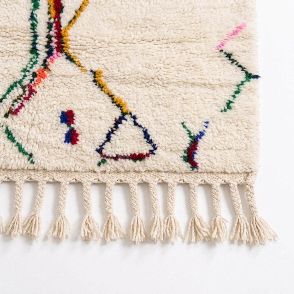 Whisper Lines Azilal rug — hand-knotted fringe detail close-up