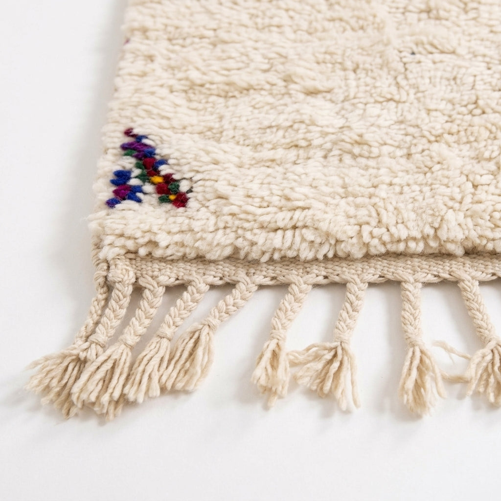 Whisper Lines Azilal rug — hand-knotted fringe detail close-up