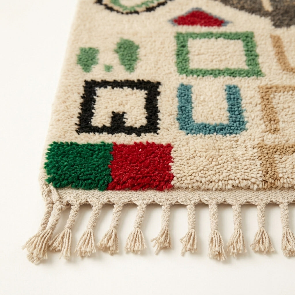 Wild Symbols Azilal rug — hand-knotted fringe detail close-up