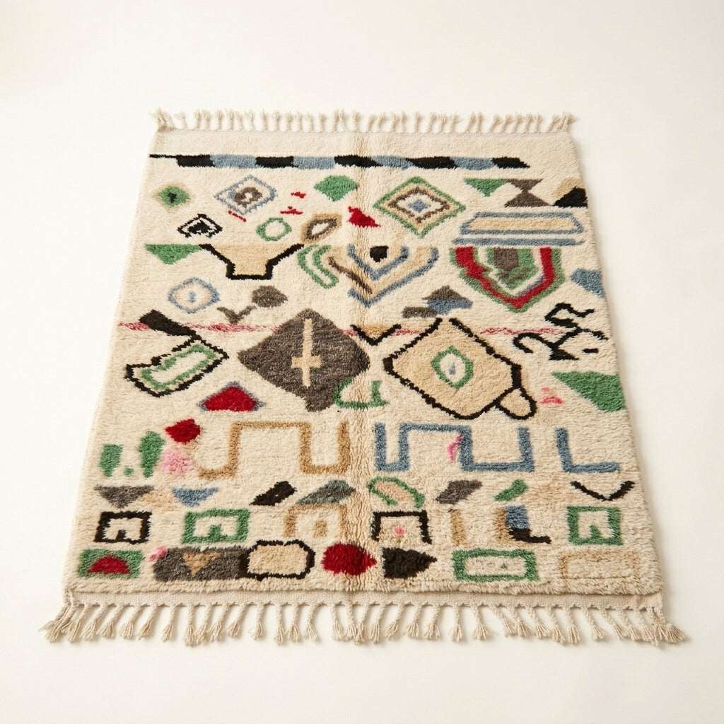 Wild Symbols Azilal rug — full rug on white studio background