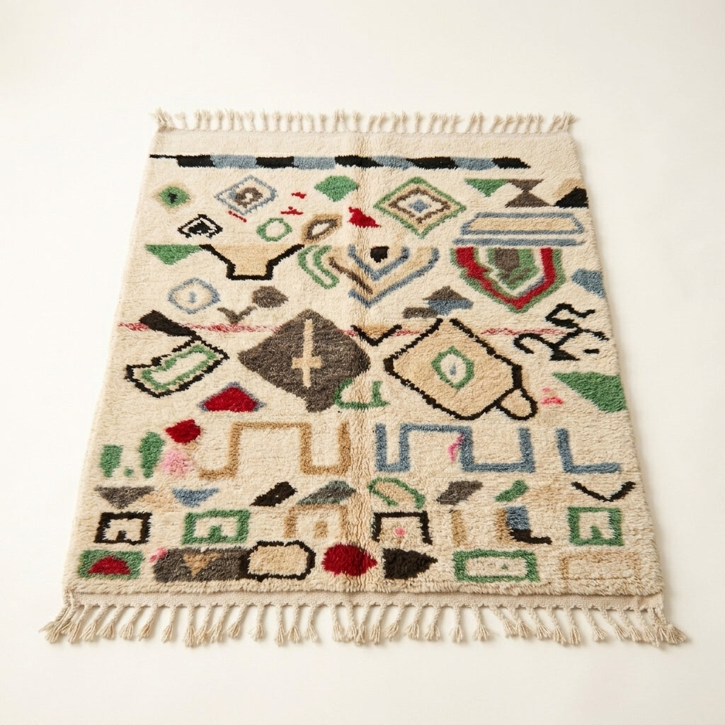 Wild Symbols Azilal rug — full rug on white studio background