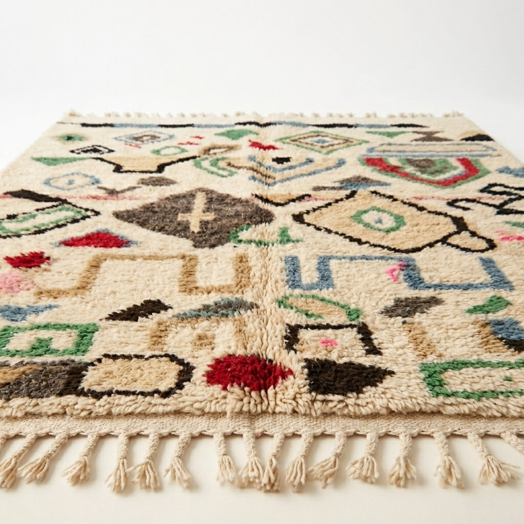 Wild Symbols Azilal rug — full rug on white studio background