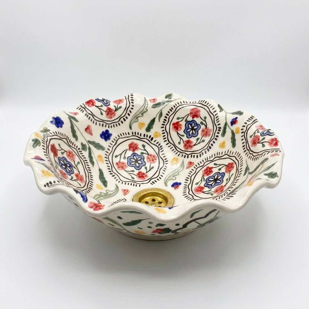 Wildflower Ruffle Moroccan ceramic sink - side view