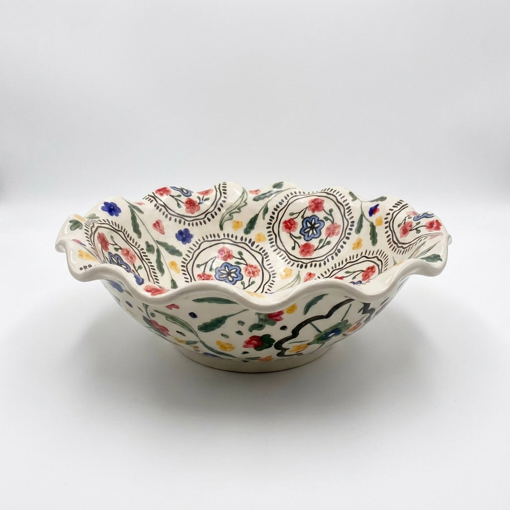 Wildflower Ruffle Moroccan ceramic sink - top view of folk flower interior
