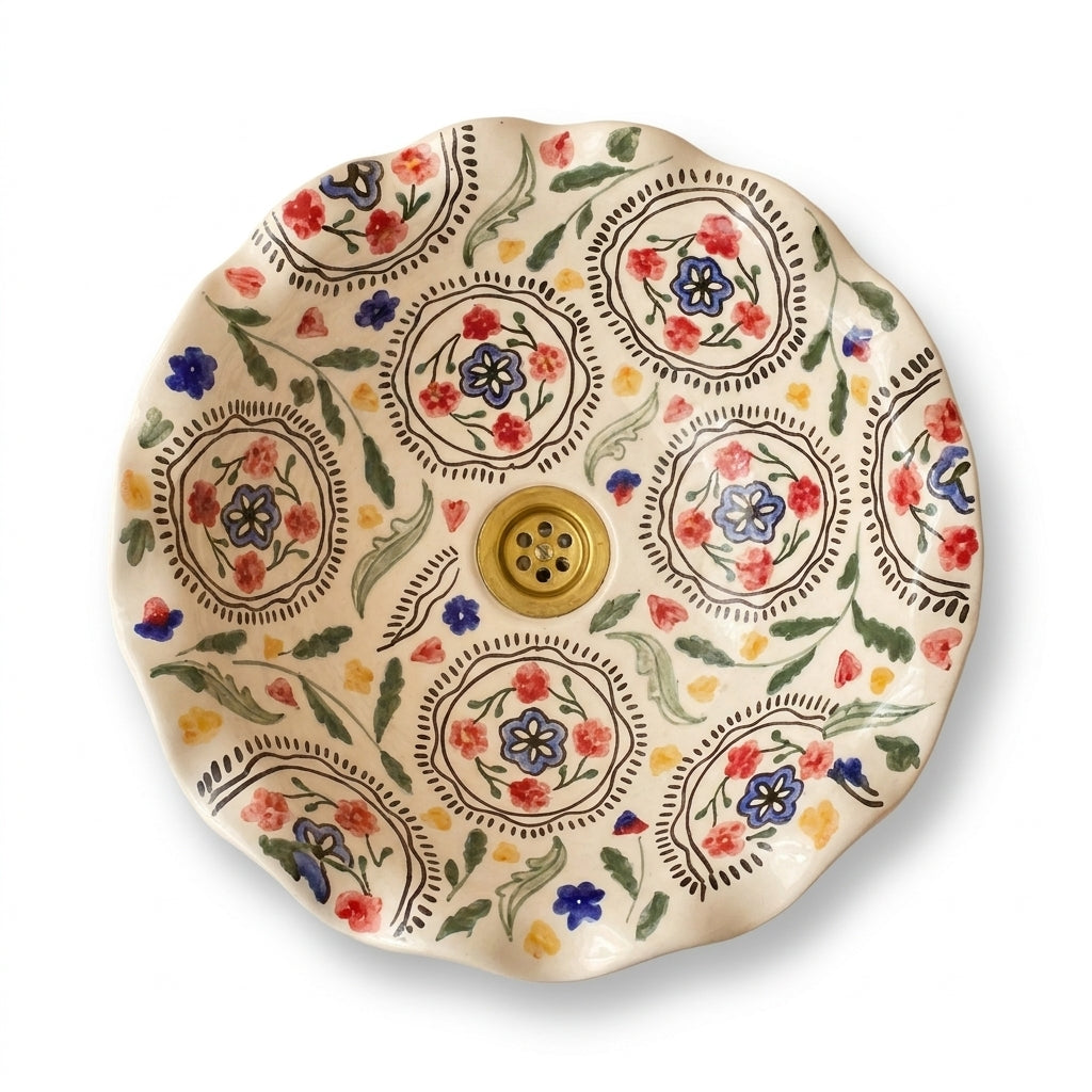 Wildflower Ruffle Moroccan ceramic sink - profile view