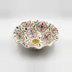 Wildflower Ruffle Moroccan ceramic vessel sink - ruffled edge with multicolor folk flowers and brass drain