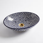 Zellige Knot Oval Moroccan ceramic sink - angled view of oval basin