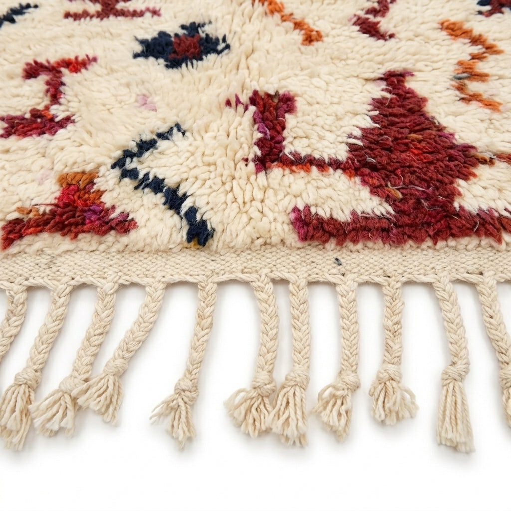 Zigzag Fiesta Azilal rug — hand-knotted fringe detail close-up