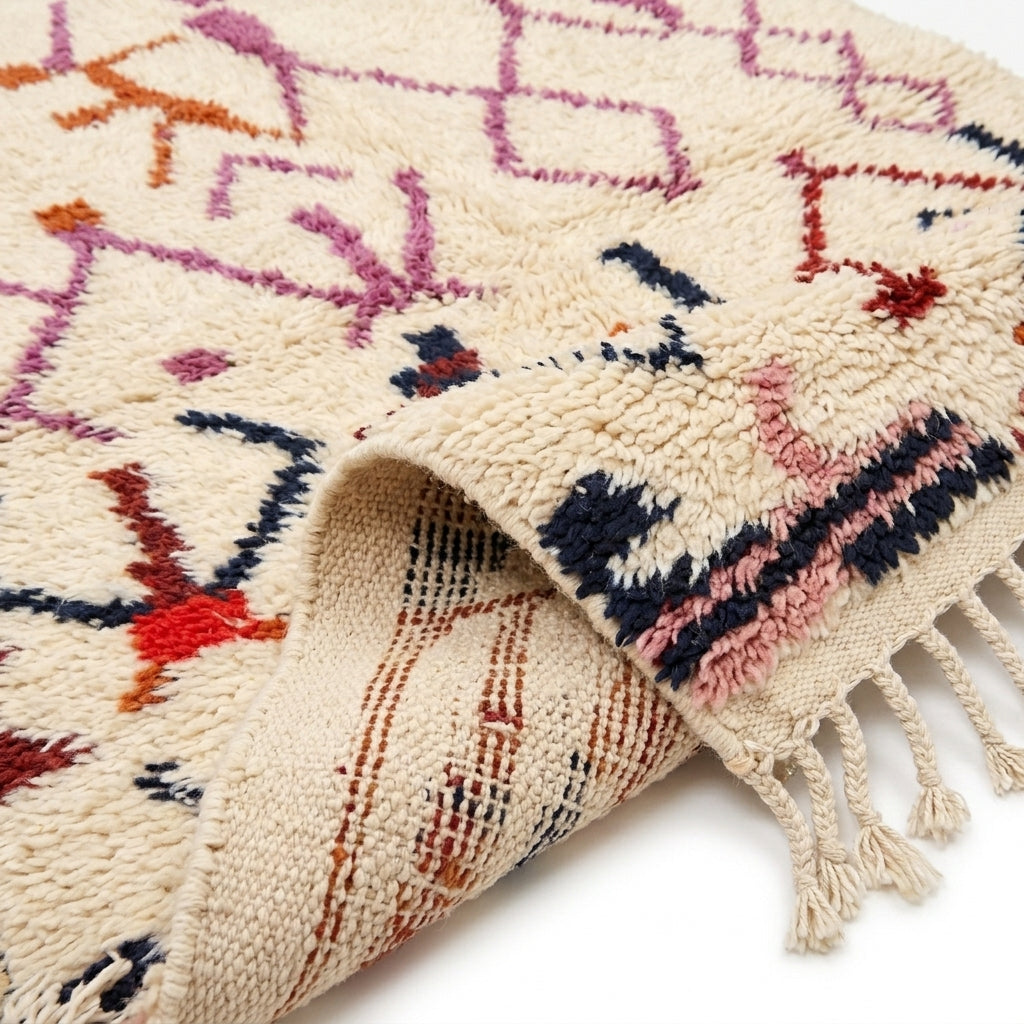 Zigzag Fiesta Azilal rug — rug folded showing wool thickness